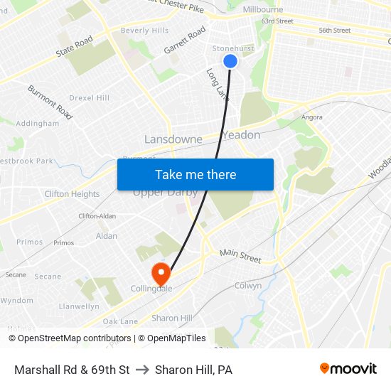 Marshall Rd & 69th St to Sharon Hill, PA map