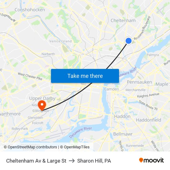 Cheltenham Av & Large St to Sharon Hill, PA map