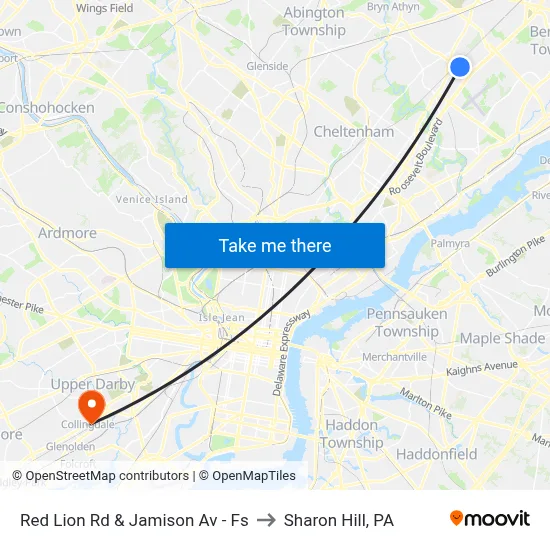 Red Lion Rd & Jamison Av - Fs to Sharon Hill, PA map