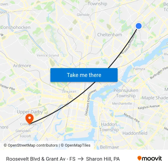 Roosevelt Blvd & Grant Av - FS to Sharon Hill, PA map