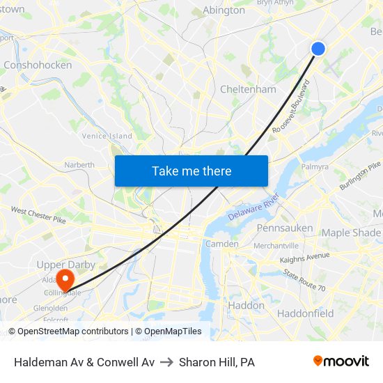 Haldeman Av & Conwell Av to Sharon Hill, PA map