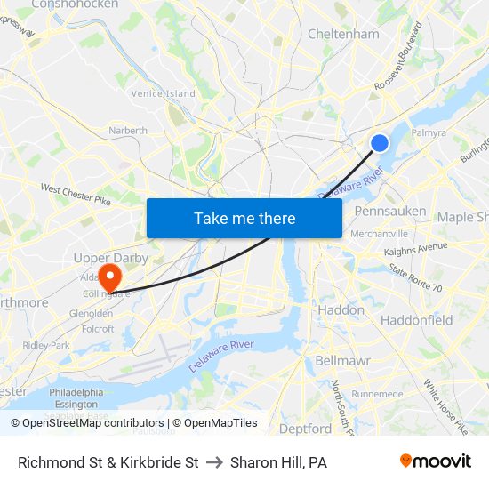 Richmond St & Kirkbride St to Sharon Hill, PA map