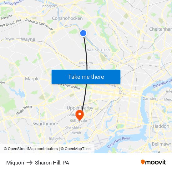 Miquon to Sharon Hill, PA map