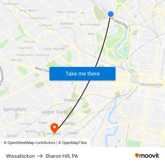 Wissahickon to Sharon Hill, PA map