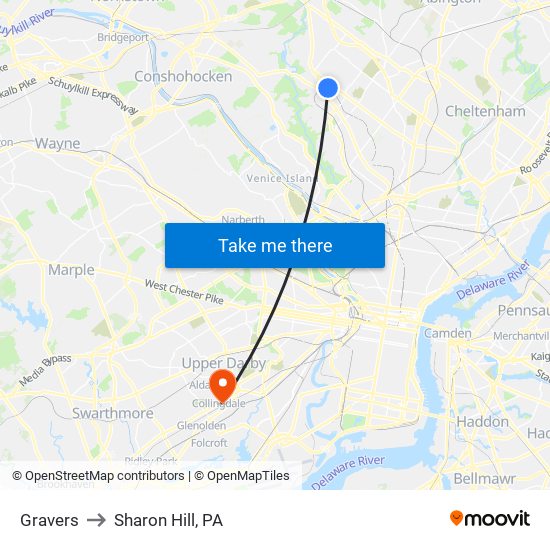 Gravers to Sharon Hill, PA map