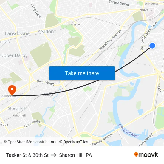 Tasker St & 30th St to Sharon Hill, PA map