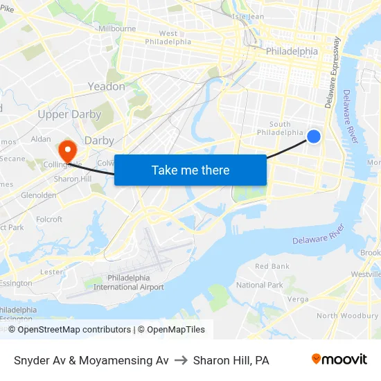 Snyder Av & Moyamensing Av to Sharon Hill, PA map