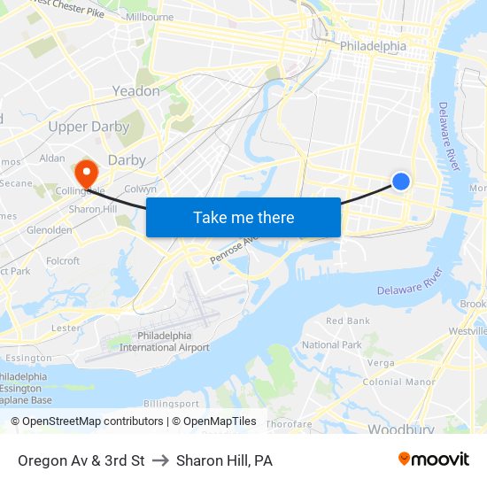 Oregon Av & 3rd St to Sharon Hill, PA map