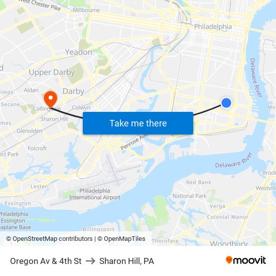 Oregon Av & 4th St to Sharon Hill, PA map