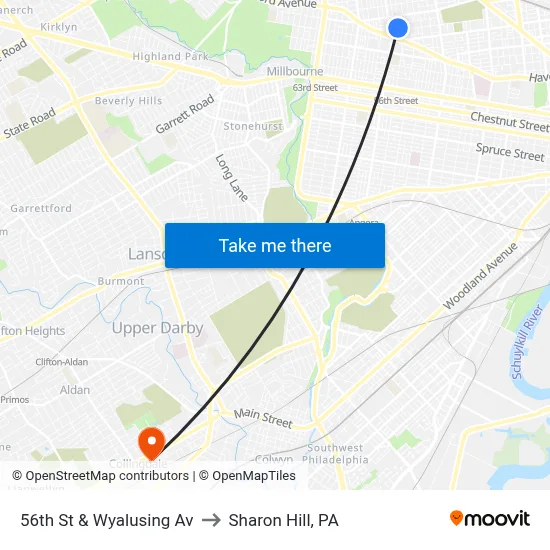 56th St & Wyalusing Av to Sharon Hill, PA map