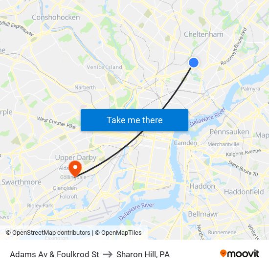 Adams Av & Foulkrod St to Sharon Hill, PA map