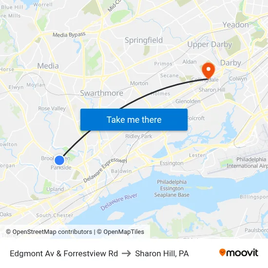 Edgmont Av & Forrestview Rd to Sharon Hill, PA map