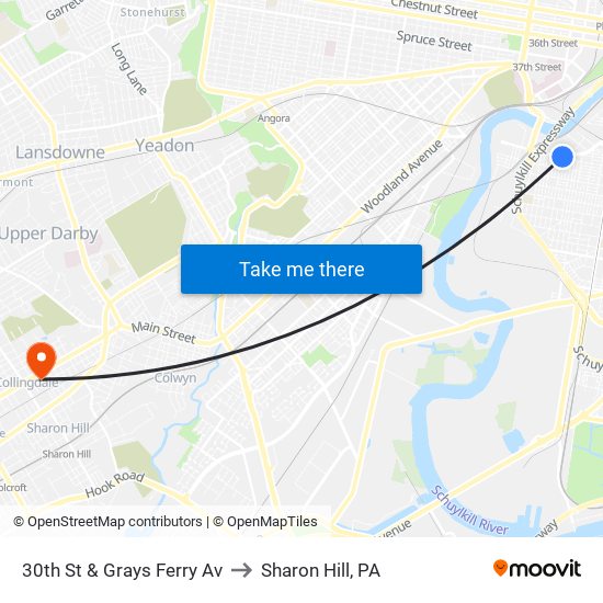 30th St & Grays Ferry Av to Sharon Hill, PA map