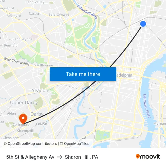 5th St & Allegheny Av to Sharon Hill, PA map