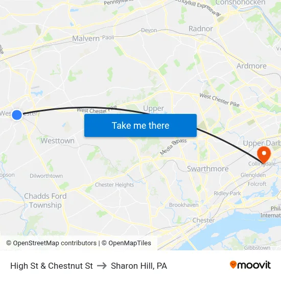 High St & Chestnut St to Sharon Hill, PA map