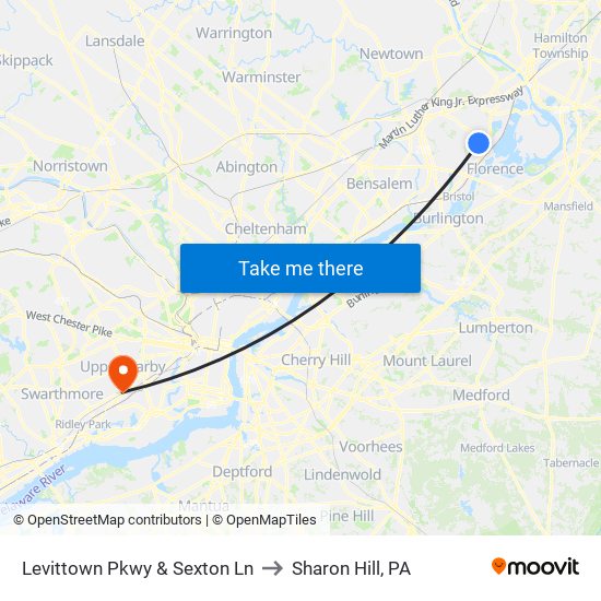 Levittown Pkwy & Sexton Ln to Sharon Hill, PA map