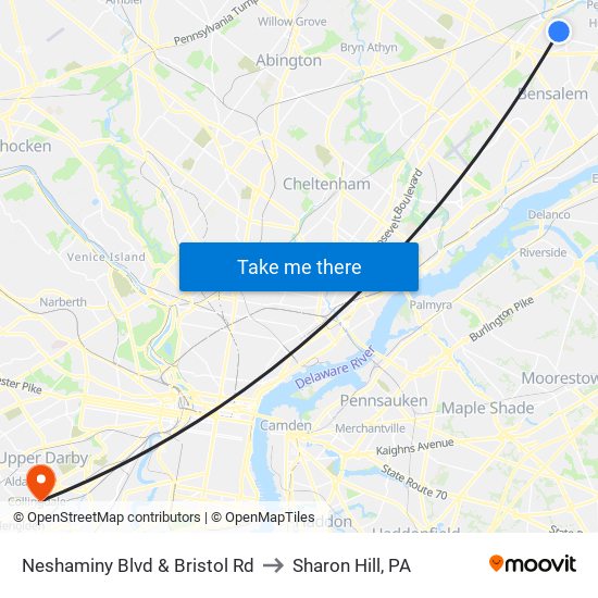 Neshaminy Blvd & Bristol Rd to Sharon Hill, PA map