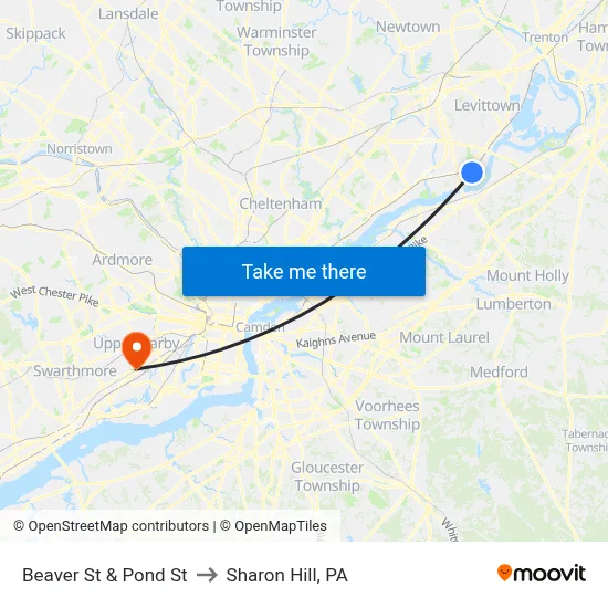 Beaver St & Pond St to Sharon Hill, PA map