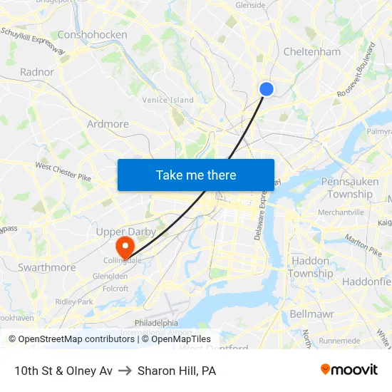 10th St & Olney Av to Sharon Hill, PA map