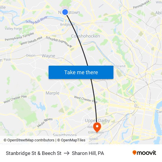 Stanbridge St & Beech St to Sharon Hill, PA map
