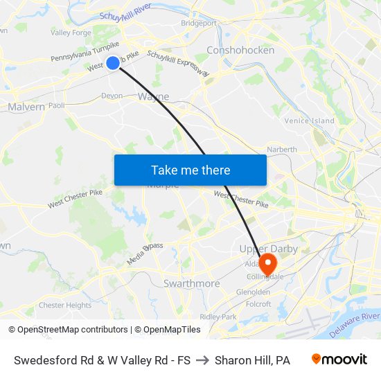 Swedesford Rd & W Valley Rd - FS to Sharon Hill, PA map