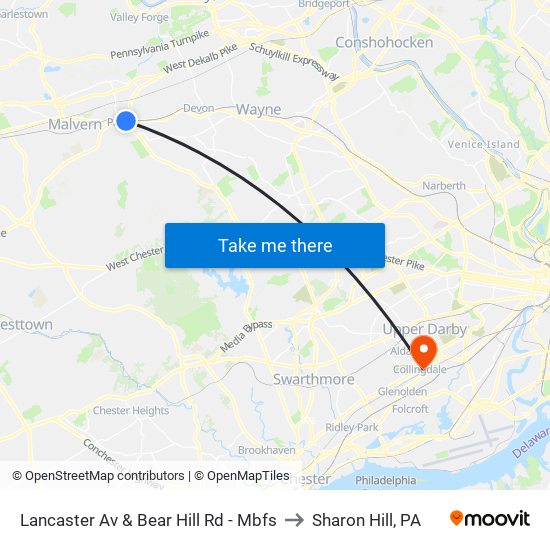 Lancaster Av & Bear Hill Rd - Mbfs to Sharon Hill, PA map