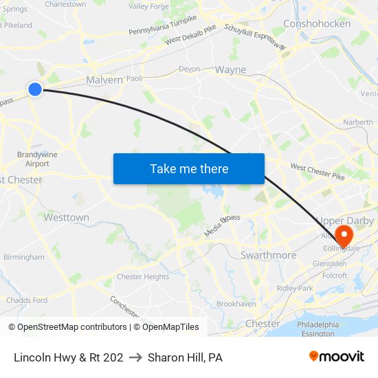 Lincoln Hwy & Rt 202 to Sharon Hill, PA map