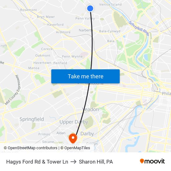 Hagys Ford Rd & Tower Ln to Sharon Hill, PA map