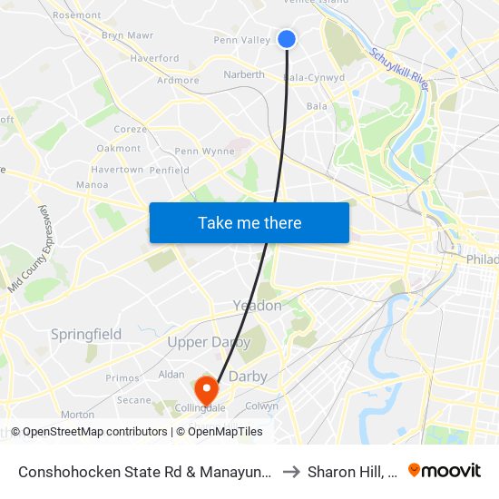 Conshohocken State Rd & Manayunk Rd to Sharon Hill, PA map