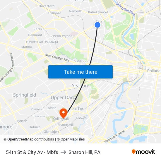 54th St & City Av - Mbfs to Sharon Hill, PA map