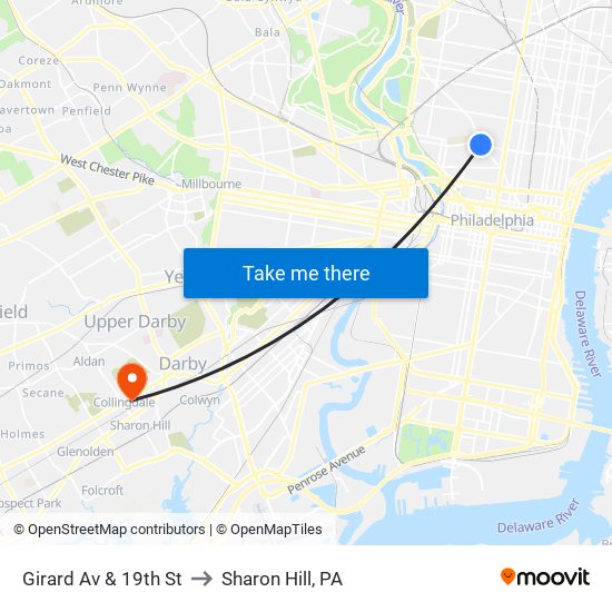 Girard Av & 19th St to Sharon Hill, PA map