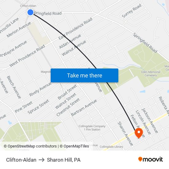 Clifton-Aldan to Sharon Hill, PA map