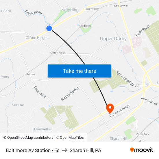 Baltimore Av Station - Fs to Sharon Hill, PA map