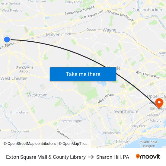 Exton Square Mall & County Library to Sharon Hill, PA map