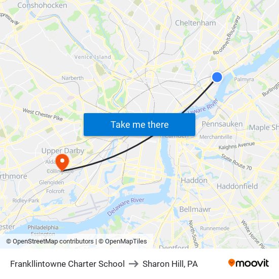 Frankllintowne Charter School to Sharon Hill, PA map