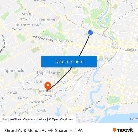 Girard Av & Merion Av to Sharon Hill, PA map