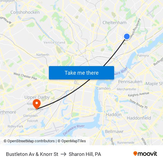 Bustleton Av & Knorr St to Sharon Hill, PA map