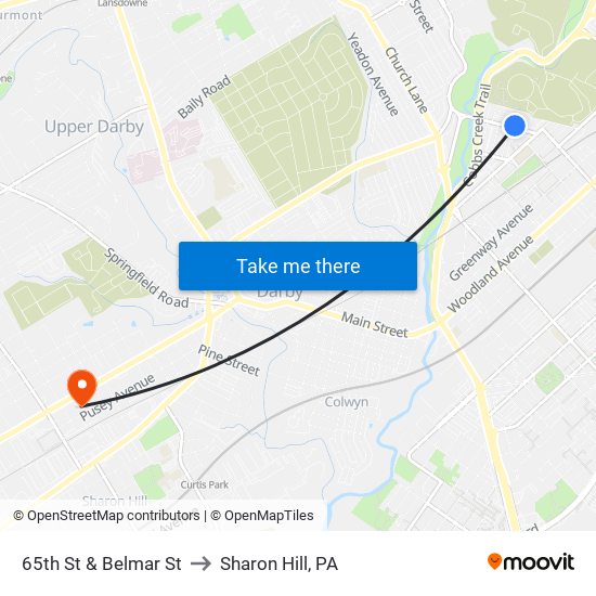 65th St & Belmar St to Sharon Hill, PA map