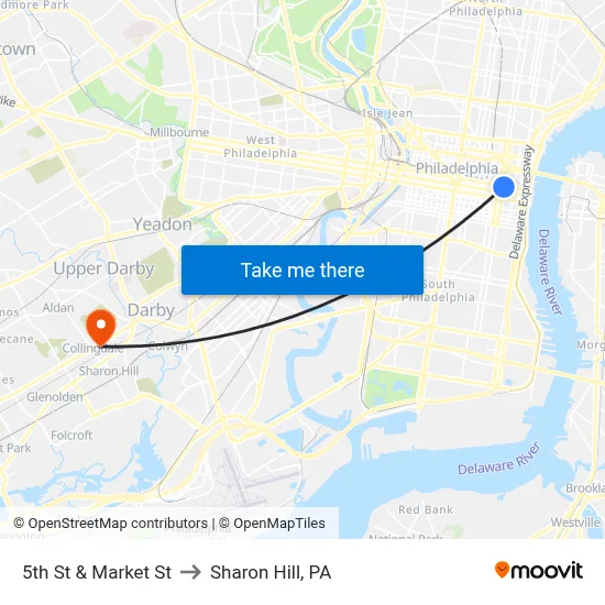 5th St & Market St to Sharon Hill, PA map