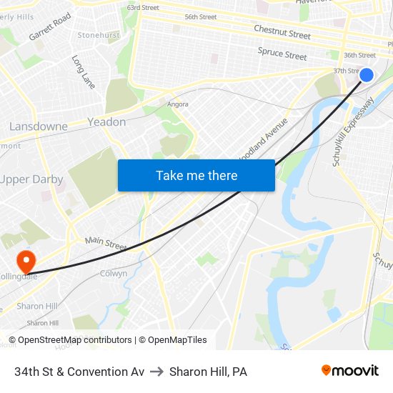 34th St & Convention Av to Sharon Hill, PA map