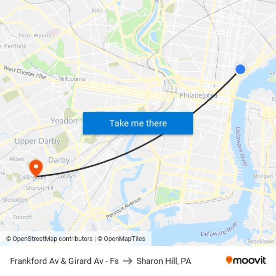 Frankford Av & Girard Av - Fs to Sharon Hill, PA map