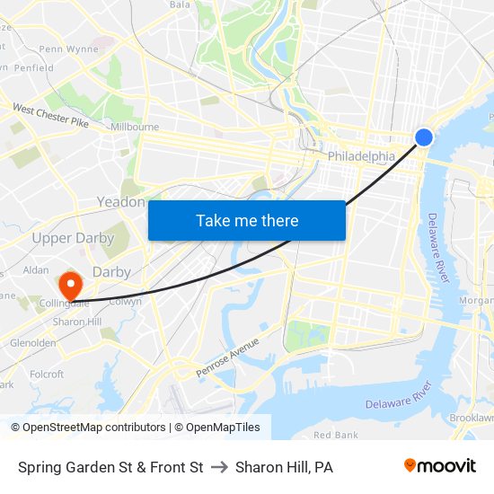 Spring Garden St & Front St to Sharon Hill, PA map