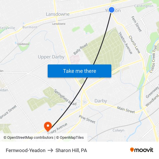 Fernwood-Yeadon to Sharon Hill, PA map