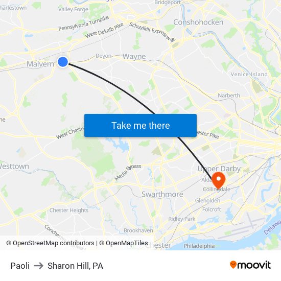 Paoli to Sharon Hill, PA map
