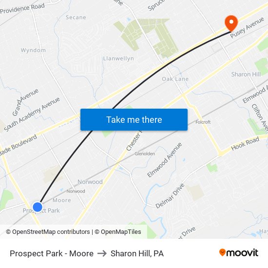 Prospect Park - Moore to Sharon Hill, PA map