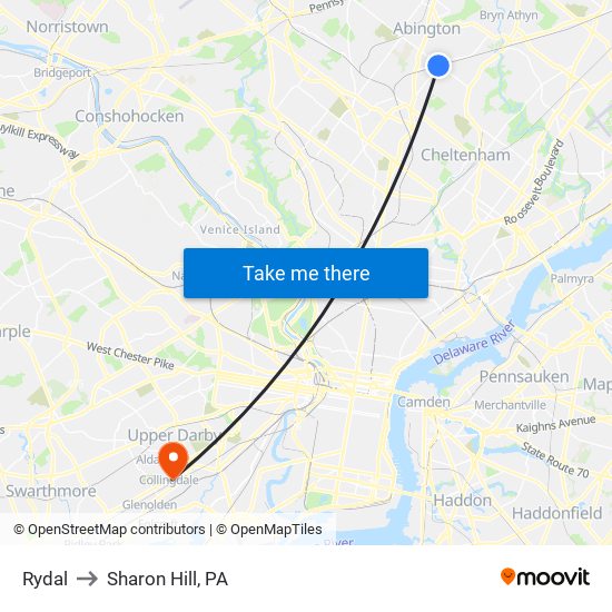 Rydal to Sharon Hill, PA map