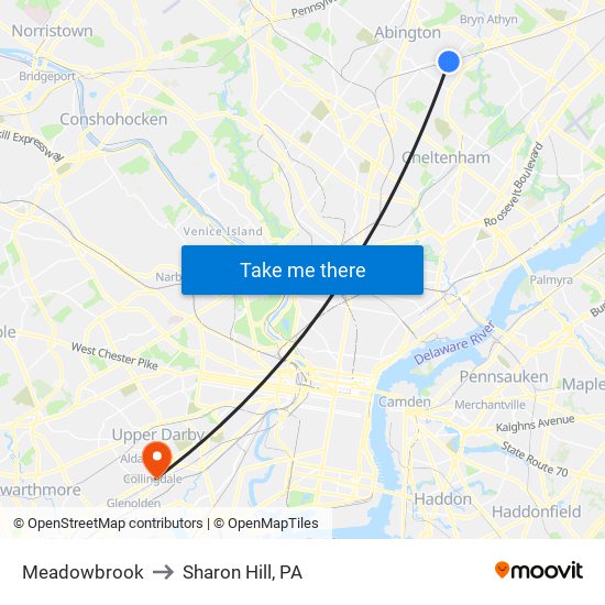 Meadowbrook to Sharon Hill, PA map