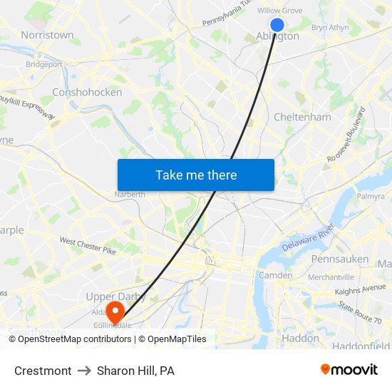 Crestmont to Sharon Hill, PA map