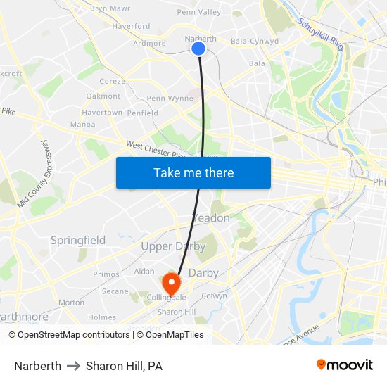 Narberth to Sharon Hill, PA map