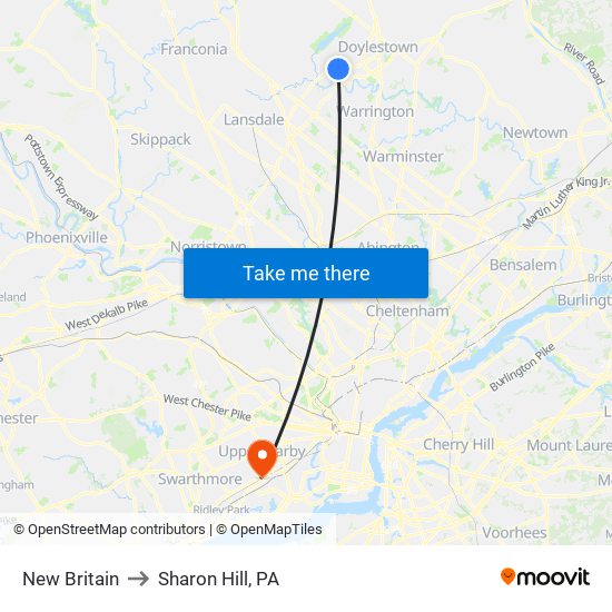 New Britain to Sharon Hill, PA map